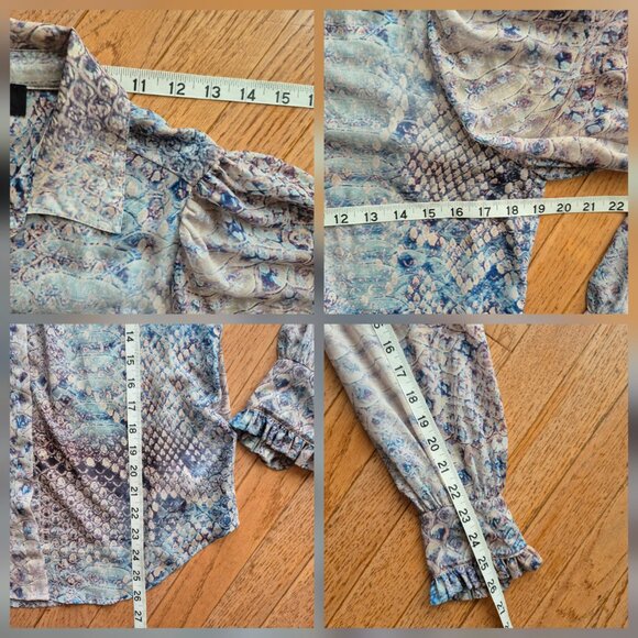 7 For All Mankind Ruffle Cuff Blouse in Pink Snake Print Cuffed Blouse Small - Picture 12 of 12